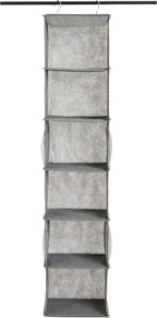 Amazon Basics 6-Tier Hanging Closet Shelf Organizer With Pockets, 8.5" D x 12" W x 9" H, Grey