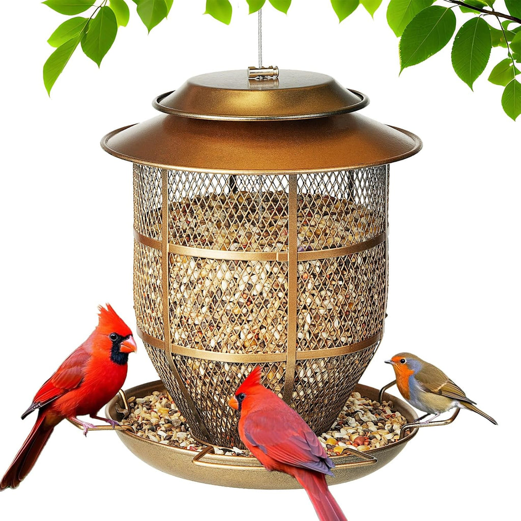 Bird Feeder for Outdoors, Funnel Style Wild Finch Feeders for Outside Hanging Courtyard Bird Watching, Metal Birdfeeder with Lid Fixing Buckle, 3Lbs Capacity