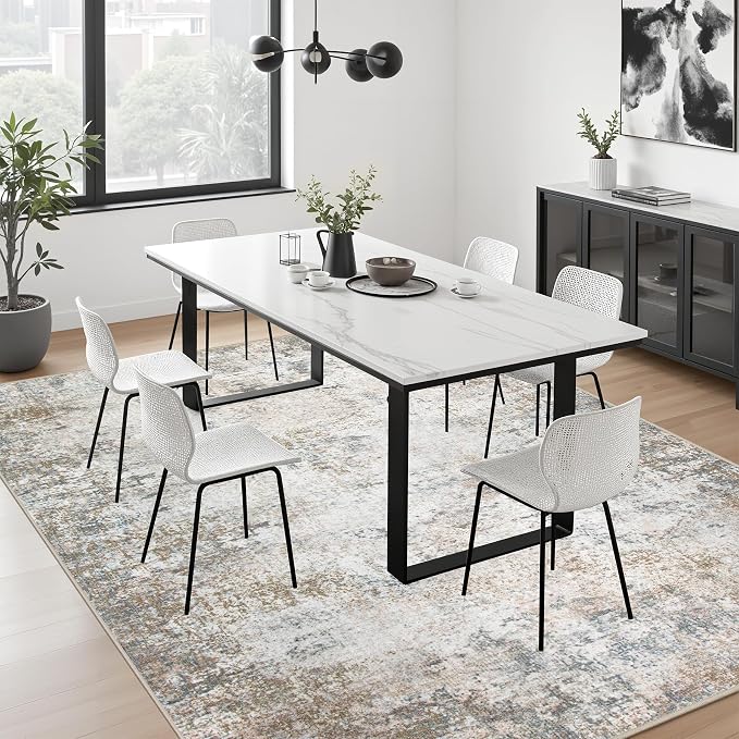 Area Rug Living Room: 8x8 Modern Washable Indoor Soft Carpet Brown | - Image 4