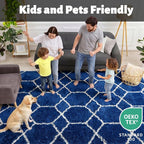 Area Rugs for Boys Bedroom Living Room, 4x6 Fluffy Navy Blue and White Rug | - Image 3