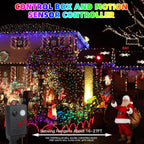 Music Motion Sensor Christmas String Lights 105FT 300 LED，Multicolour Christmas Tree Lights，End to End Plug In 6 Modes Decorative Light, No Timer；Waterproof for Indoor Outdoor Tree Party Decor