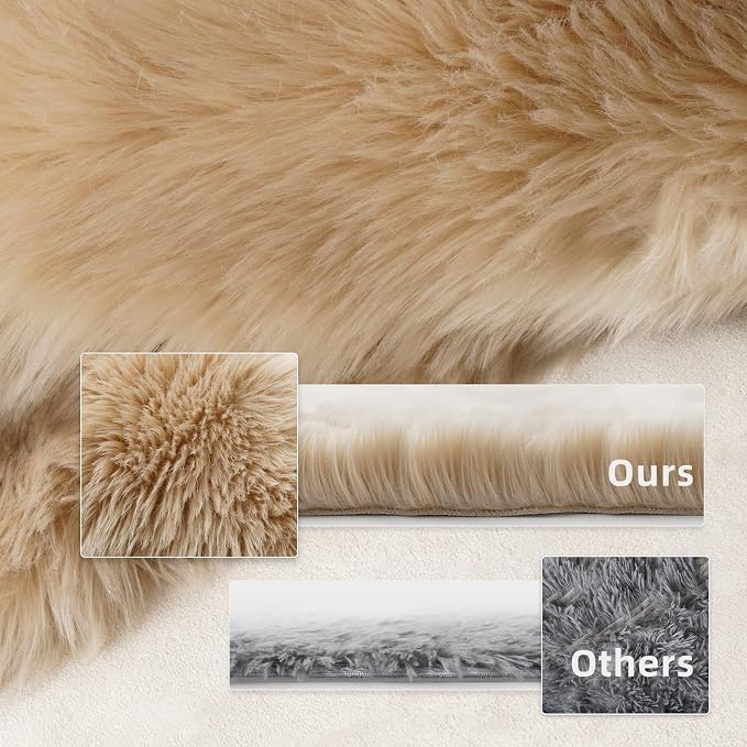 SERISSA 3x5 Fluffy Beige Faux Fur Area Rug - Image 3