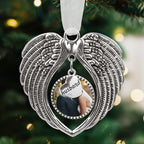 Christmas Ornaments Angel Wings with Custom Photo Frame for Loss of Loved One Remembrance Keepsake with Silk Ribbon & Red Gift Box
