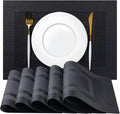 Placemats Set of 8 - Easy Clean Woven Vinyl Placemats for Dining Table, Indoor/Outdoor Place Mats, Washable PVC Table Mats（Black Cube）