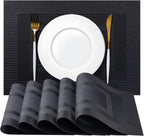 Placemats Set of 8 - Easy Clean Woven Vinyl Placemats for Dining Table, Indoor/Outdoor Place Mats, Washable PVC Table Mats（Black Cube）