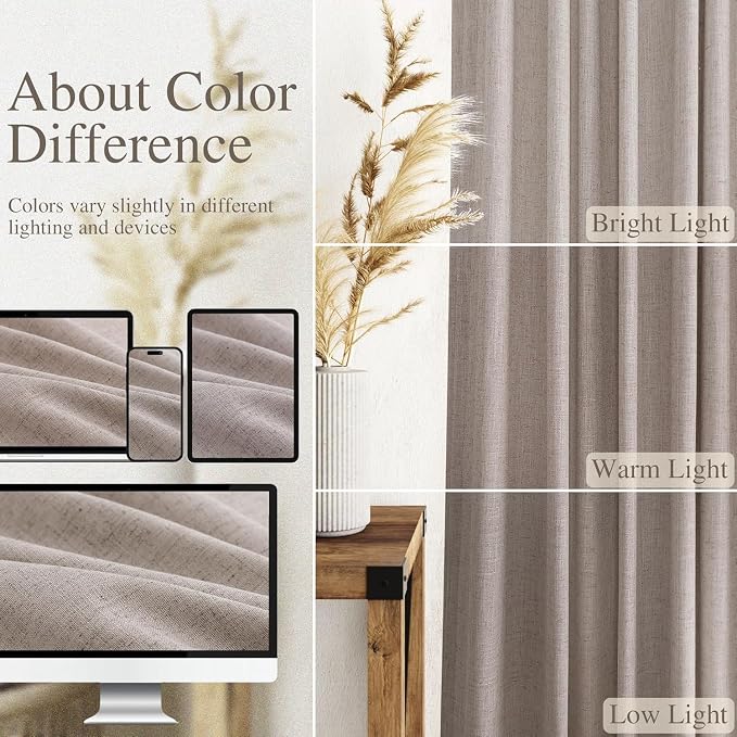 Brownish Grey Linen Curtains for Living Room 105 Inches Long Back Tab Light - Image 3