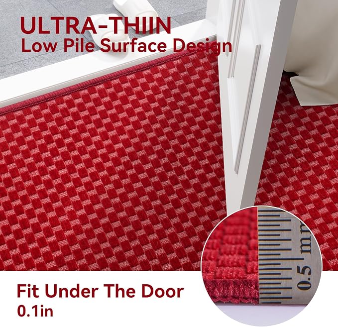 Indoor Front Door Mat Entryway Rug Non Slip Washable Red 2x3 ft | Front Entry - Image 3