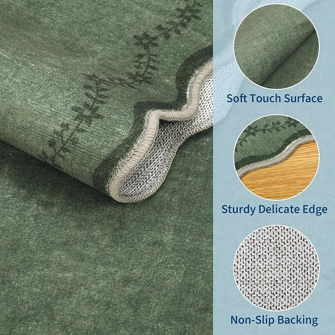 GarveeHome 2.5x8 Scalloped Washable Runner Rug Non Slip Hallway Kitchen Rug | - Image 5