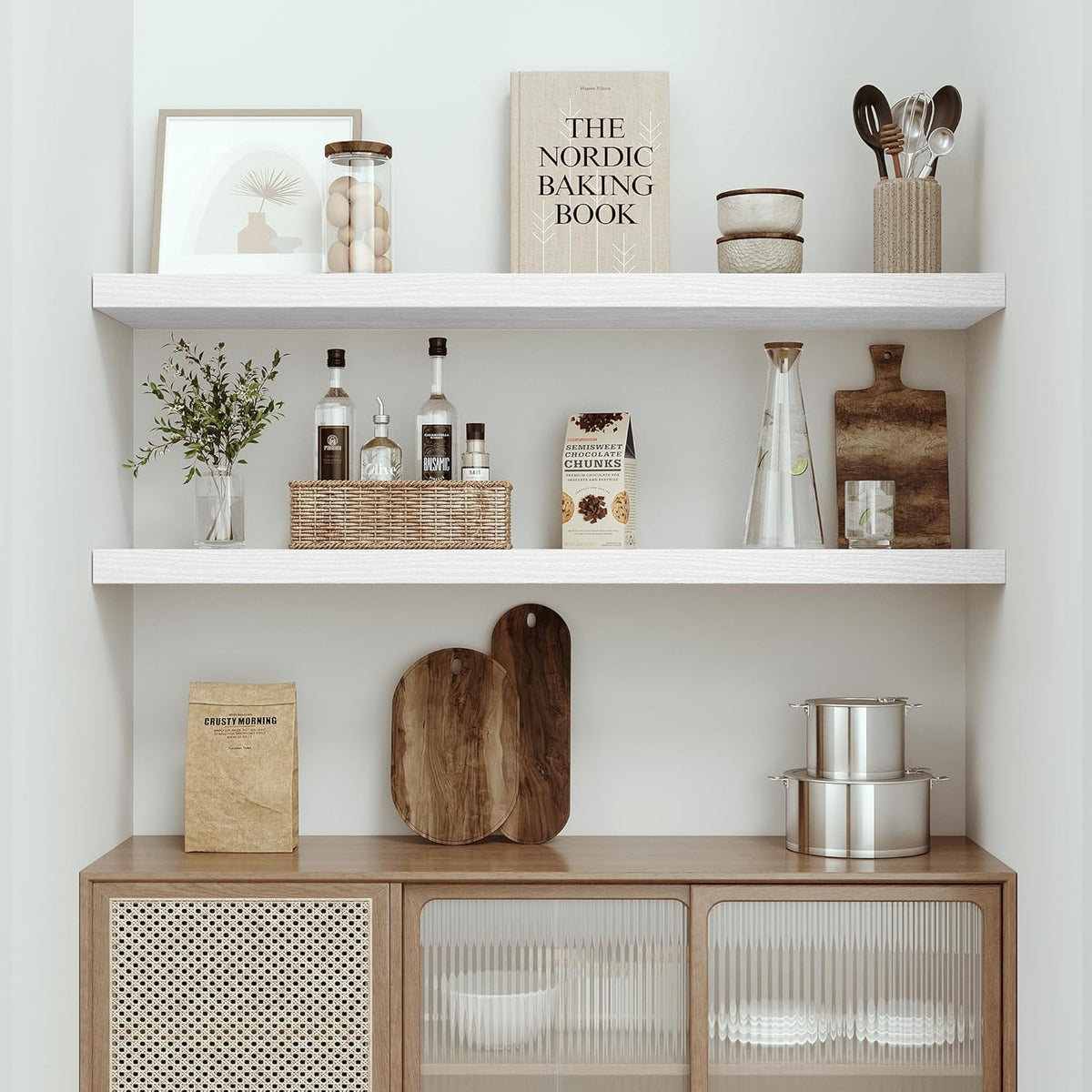 Single Floating Shelves 48 Inches, 48 x 10 inch Deep x 1.8 in Thick, Long Wall Shelves Heavy Duty 80 lbs for Bedroom, Living Room, Kitchen, Office, Modern Shelf Book Home Decor, White