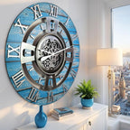 The Gears Clock Real Moving Gear Wall Clock England Line (Ocean Blue, 36 inches (90 cm))