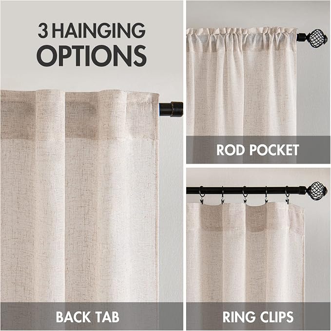 MIULEE Natural White Linen Curtains 86 Inch Long - Image 3