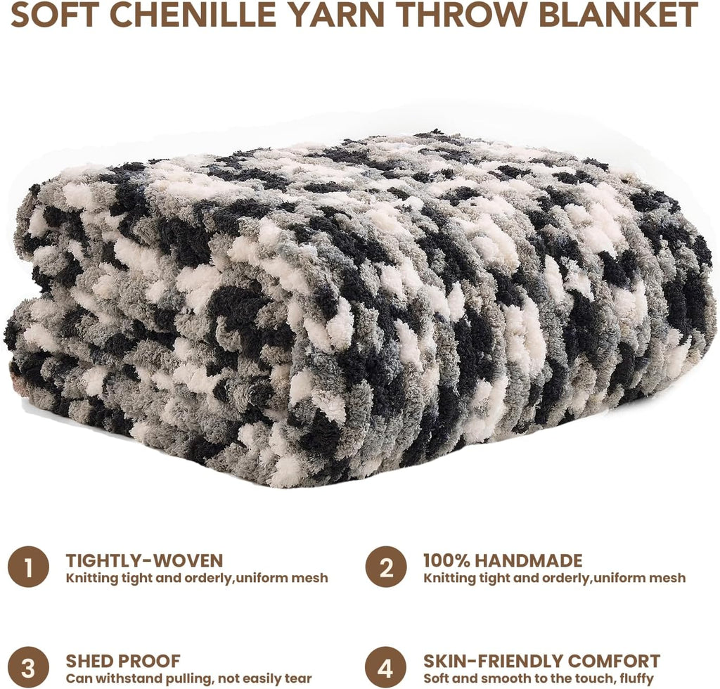 L'AGRATY Chunky Knit Blanket Throw: 50''x60'' Chenille Chunky Knitted Throw Blankets for Bed Couch - Handmade Thick Cable Knit Blanket - Large Crochet Rope Blankets for Home Decor