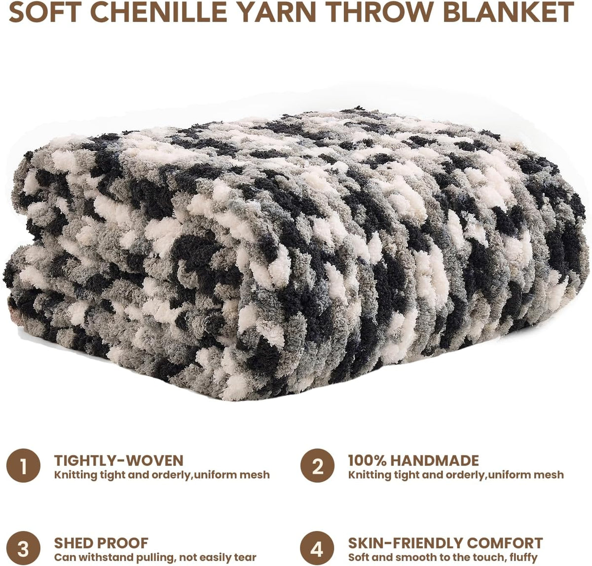 L'AGRATY Chunky Knit Blanket Throw: 50''x60'' Chenille Chunky Knitted Throw Blankets for Bed Couch - Handmade Thick Cable Knit Blanket - Large Crochet Rope Blankets for Home Decor
