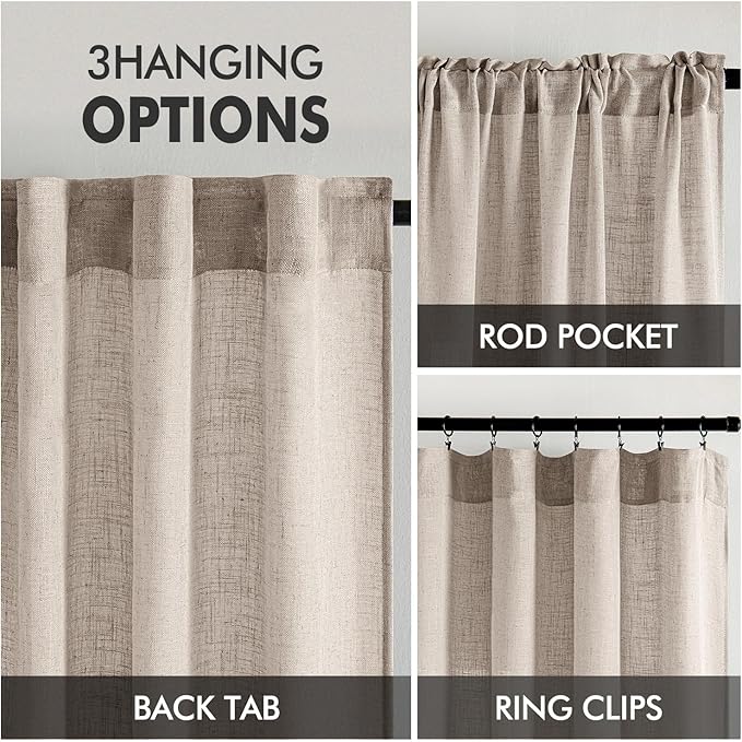MIULEE Natural Linen Curtains 52x63 Inch Length - Image 3