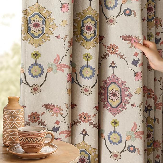 Boho Floral 100% Grommet Blackout Curtains 90 Inch 2 Panels | Colorful Bohemian - Image 7