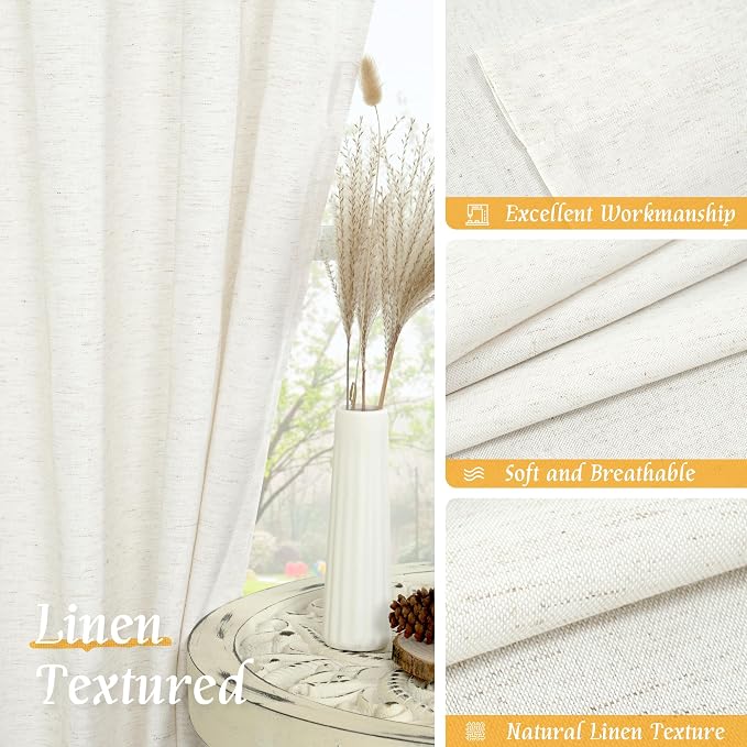 Light Filtering Natural Linen 63 Inch Length Curtains - Image 7