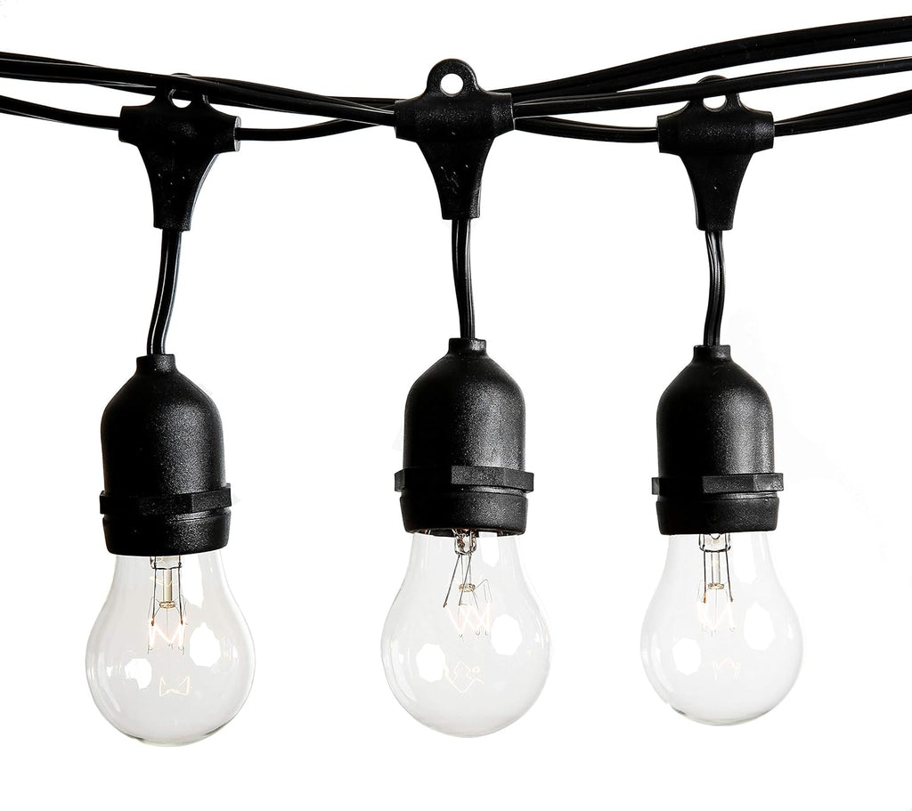 Hometown Evolution, Inc. 24 Foot E26 Outdoor Commercial String Lights with Suspended Socket for Weatherproof Heavy Duty Vintage Outside Lighting - Set of 12 A15 Clear Bulbs