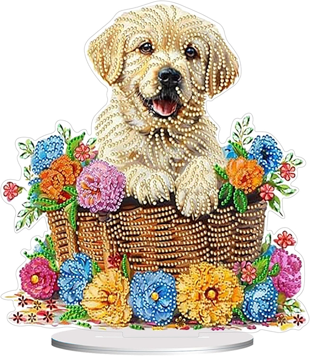 Diamond Painting Kits for Adults Beginners, 5D Full Drill Dog Crystal Art Desktop Ornament, DIY Single Sided Home Office Desk Decor, Creative Craft Gift Set with Tools