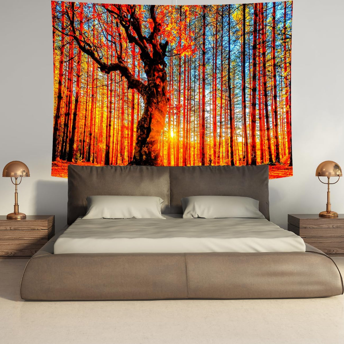Delur Sunset Forest Tapestry Tree of Life Tropical Rainforest Landscape Tapestry Wall Hanging Scenic Nature Woodland Natural Sunrise Headboard for Bedroom Living Room Home Decor (59.1" x 78.7")