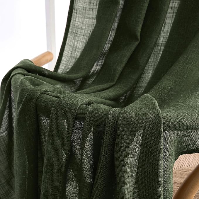 MIULEE Olive Green Short Linen Curtains 52x45 Inch Long 2 Panel - Image 6