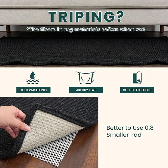 KOZYFLY Black Runners Rugs for Hallway 2x10, Washable Runner Rug, Woven Non - Image 7