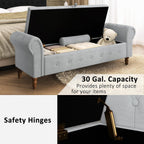 Storage Ottoman Bench for Bedroom, 63" End of Bed Bench with Rolled Arms Upholstered Ottoman Bench Fit for Bedroom, Living Room, Entryway, Velvet Light Gray