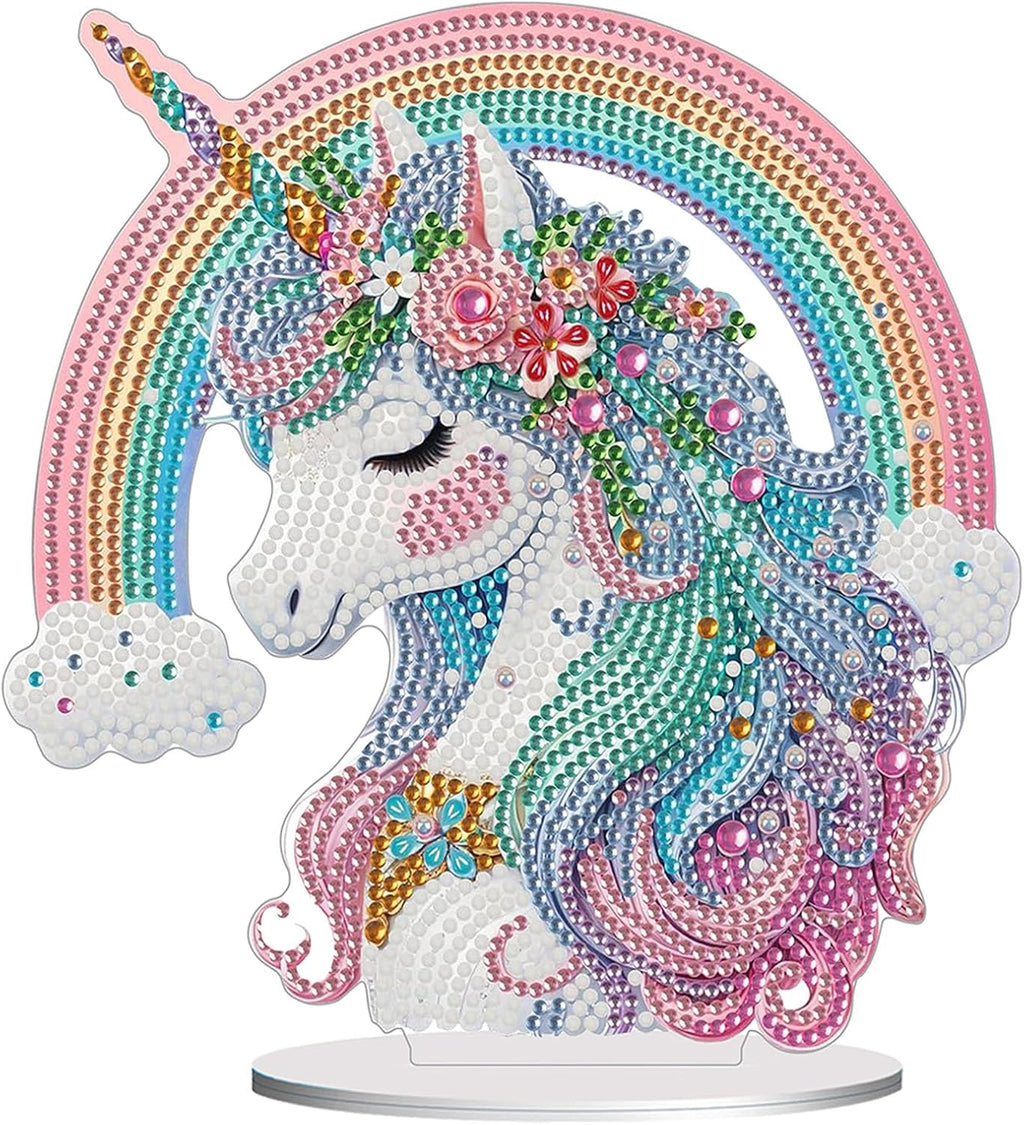 Diamond Painting Kits for Adults Beginners, 5D Full Drill Rainbow Pony Crystal Art Desktop Ornament, DIY Single Sided Home Office Desk Decor, Creative Craft Gift Set with Tools