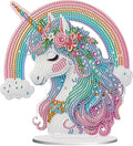 Diamond Painting Kits for Adults Beginners, 5D Full Drill Rainbow Pony Crystal Art Desktop Ornament, DIY Single Sided Home Office Desk Decor, Creative Craft Gift Set with Tools