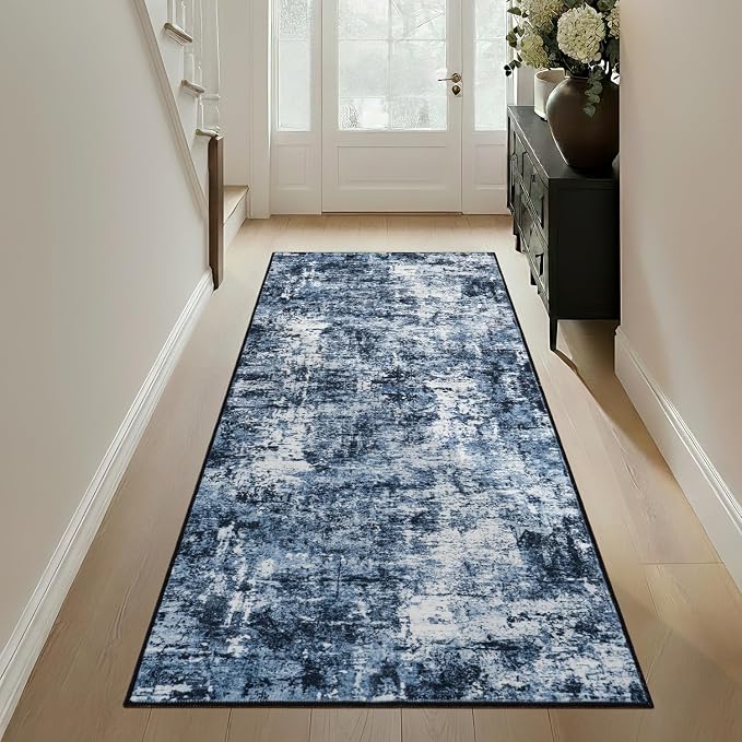 Rugflix 2x10 Runner Rug for Hallway, Washable Navy Blue Kitchen Runners | - Image 3