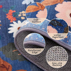 RELEANY Floral Washable Square 6ft Area Rug Blue/Grey | Flower Carpet Print - Image 3
