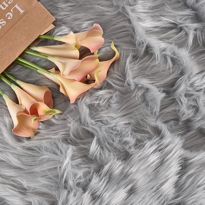 Latepis Grey Faux Sheepskin Fur 2x6 Runner Rugs High Pile Soft Plush Fuzzy Rug - Image 7