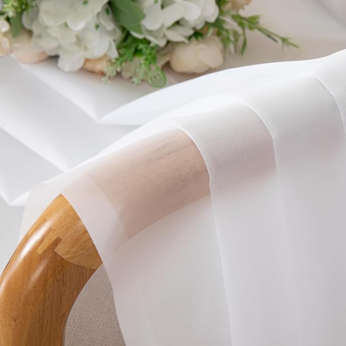 White Sheer Curtains 36 Inch Length 2 Panels Set, Airy Breathable Voile Short - Image 3