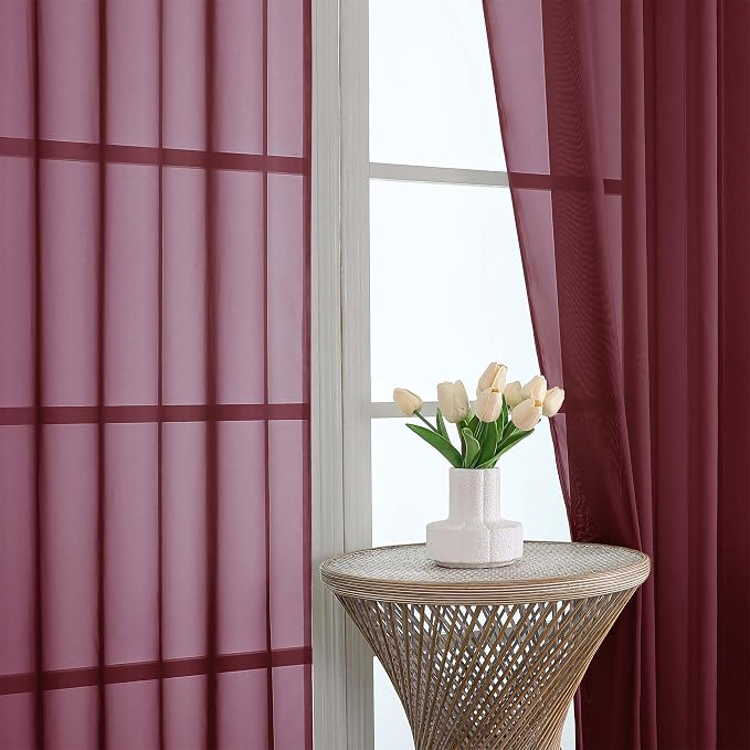 Sheer Curtains 2 Panels Set for Bedroom Living Room, Soft Solid Rod Pocket - Image 3