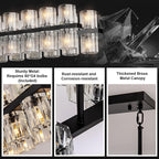Crystal Black Rectangular Chandelier Light Fixture,72 in Large Dining Room Chandelier Over Table,Modern Chandeliers for Living Room,Arcachon Chandeliers,Kitchen Island,Includes 80xG4 Bulbs
