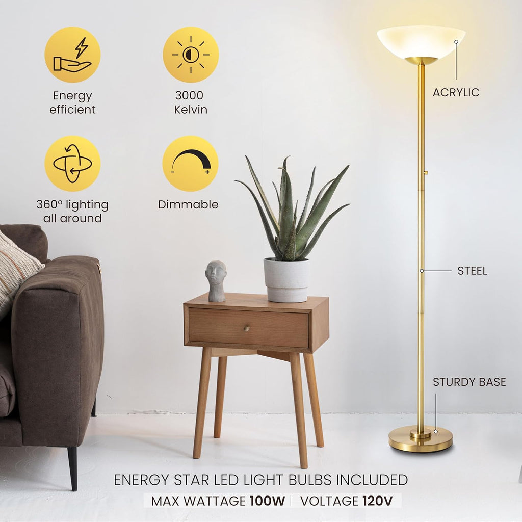 Super Bright Floor Lamp 8000LUMEN - DIMMABLE 30K Energy-Efficient Standing Lamp with Cement Base, for Living Room and Bedroom - Matte Finish, Modern and Elegant Design (White)