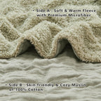 EMME Muslin and Fleece Throw Blanket Reversible - 50"*60" Sage Green Soft Warm Throw Blankets for Couch Bed Picnic Travel Bed