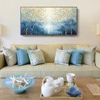 amatop Large Framed Abstract Canvas Wall Art Navy Blue Art Print Modern Nature Tree of Life Artwork Birch Contemporary Landscape Picture for Office Living Room Bedroom Hallway Home Decor 48x24 Inch