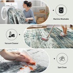 9x12 Area Rugs for Living Room: Washable Abstract Teal Green Badroom Carpet | - Image 4