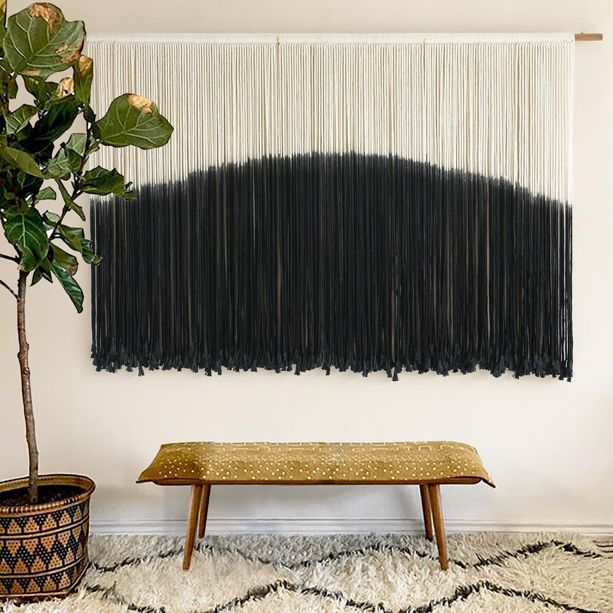 Flber Tie-Dye Macrame Wall Hanging Large Bohemian Yarn Tapestry Macrame Home Décor, 57''W*35''L