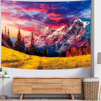 Delur Mountain Tapestry Sunset Forest Tree Nature Tapestry Wall Hanging Sunrise Psychedelic Scenic Landscape Headboard for Bedroom Living Room Home Decor (59.1" x 78.7")