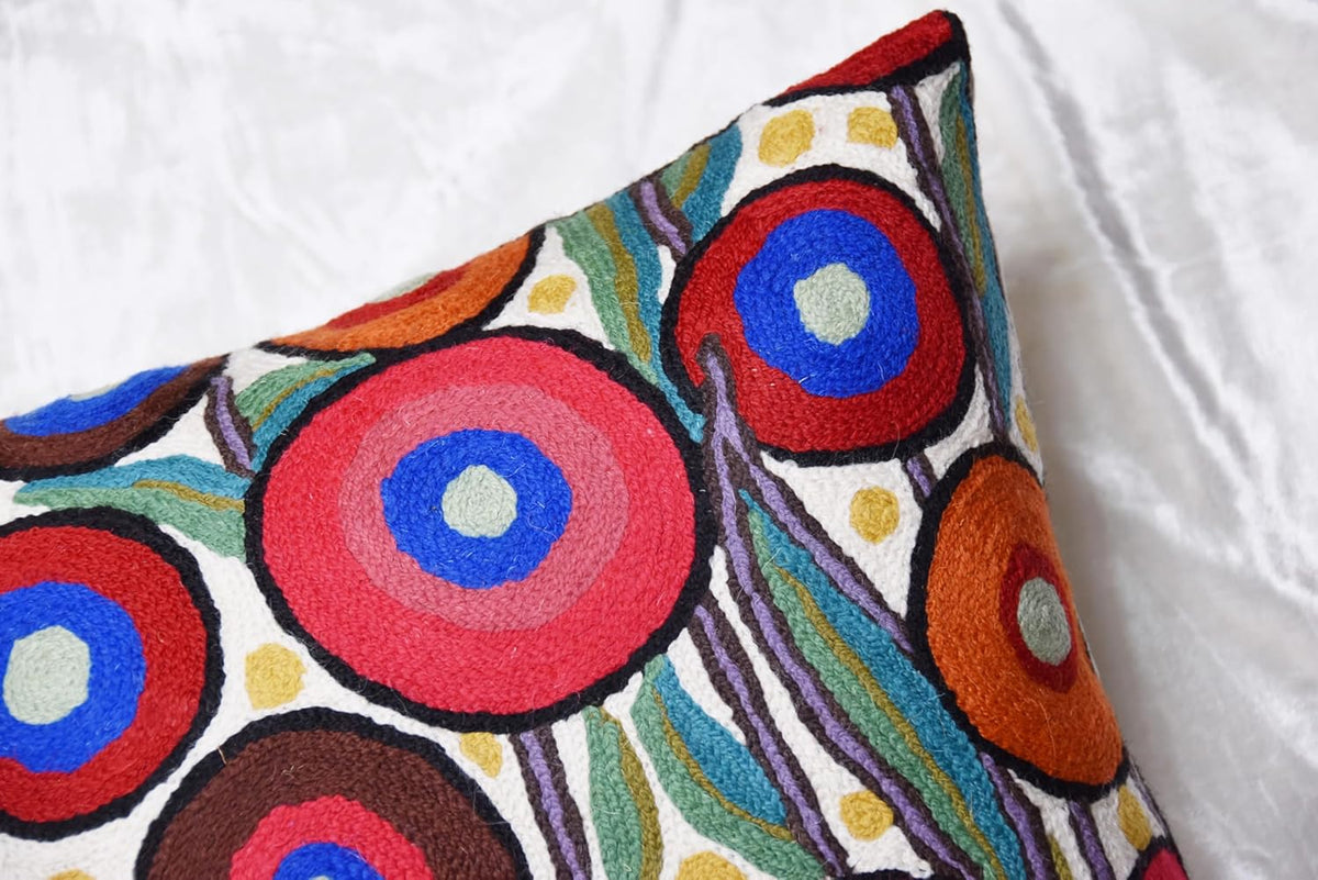 Cream Lumbar Poppy Floral Pillow Cover Red Poppies Flower Pillows White Farmhouse Chair Cushion Floral Cream Hand Embroidered Size 14x20