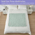 Bigacogo Chunky Knit Throw Blanket for Couch, 40x40 inches, 100% Hand Knitted with Thick Jumbo Chenille Yarn, Cozy Soft Large Rope Knot Cable Crochet Blankets for Sofa Bed Living Room, Mint
