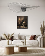 Skull and Candle Poster Art Print, Halloween Scary Vintage Wall Art Academia Spooky Painting Decoration for Horror Prints, Gothic Posters Bedroom Decor 89 (Skull and Candle, 8 x 10 inches, Black Frame)