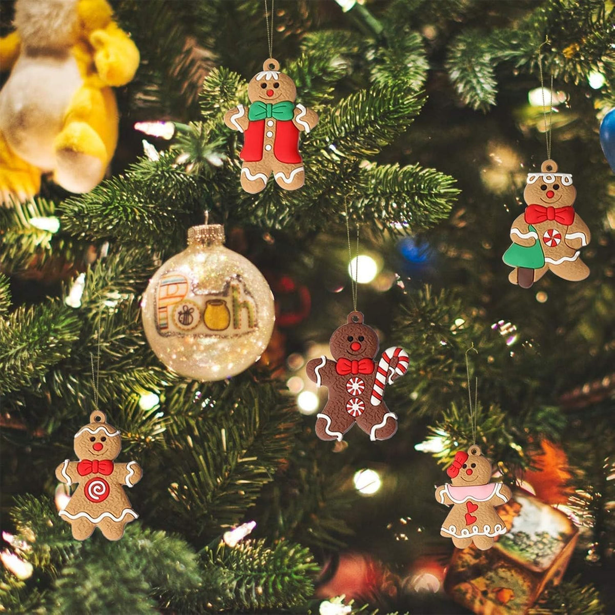 24pcs Gingerbread Man Ornaments for Christmas Tree, Assorted Gingerbread Figurines Ornaments, Christmas Tree Hanging Decorations, 3 Inch Tall