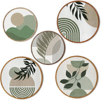 Qunclay 5 Pcs Wall Art Decor Wooden Living Room Wall Decor Bohemian Hanging Farmhouse Geometric 10'' and 8'' Aesthetic Wood Minimalist Posters for Bedroom(Greenery)