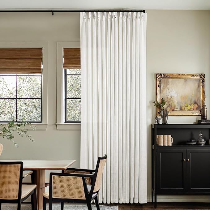 Beige White Pinch Pleated Linen Curtains 92 Inches Long 2 Panels | Memory by Twodrapes