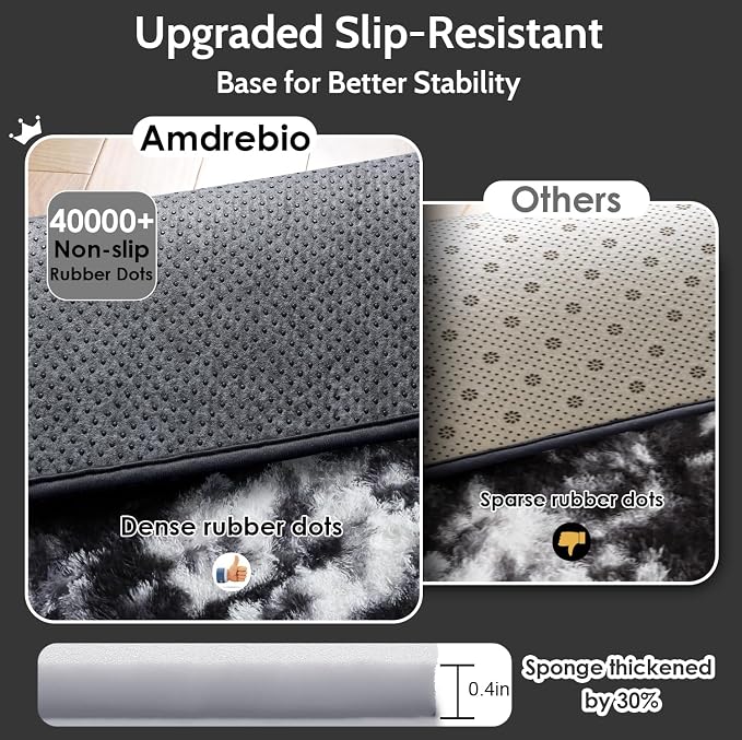 Amdrebio Black White Grey Shag Area Rug 5x7 - Image 5
