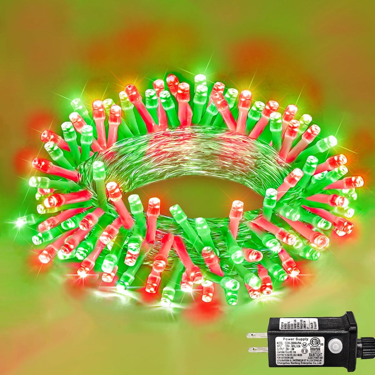 120 LED Christmas Lights Outdoor Waterproof, Red and Green String Lights for Bedroom Clear Wire, Connectablle 8 Modes Plug in Fairy String Lights for Tree Christmas Halloween Decorations