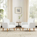 Chenille Fabric Accent Chairs Set of 2, Upholstered Armchair with Solid Wood Legs, Modern Living Room Accent Chair, Comfy Single Sofa Reading Club Chair for Bedroom Reception Lounge, White