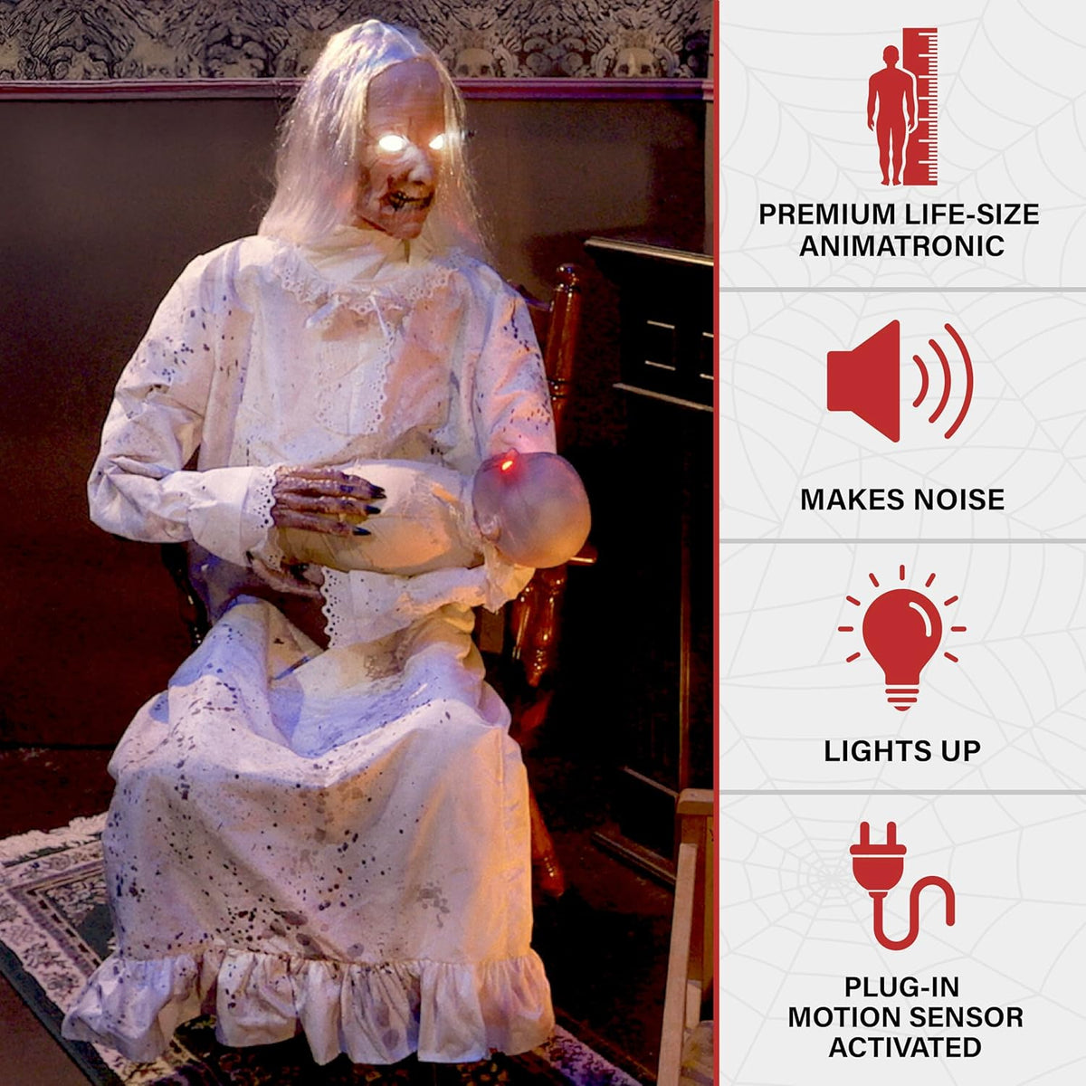 Haunted Hill Farm Life-Size Animatronic Gravely Granny by Tekky Halloween Decoration with Motion-Activated Sounds